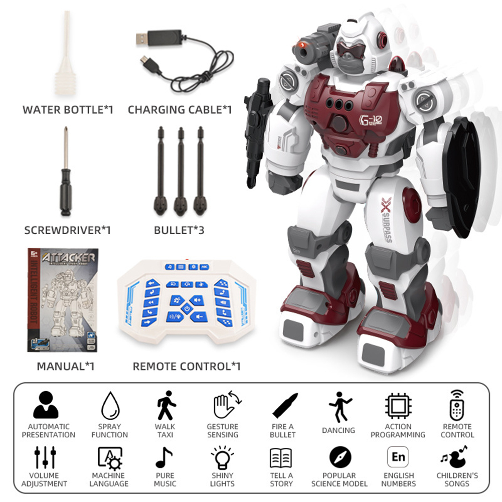 Bg1531 Kids Boys Remote Control Spray Robot 2 Modes 21 Functions RC Smart Gesture Sensor Kids Toys