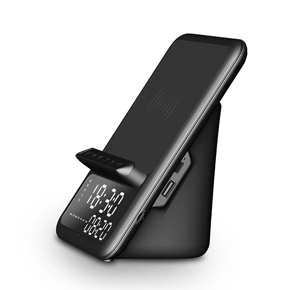 Bluetooth Speaker Smart Alarm Clock Calendar Wireless Charging Dock Mobile Phone Holder Stand Radio