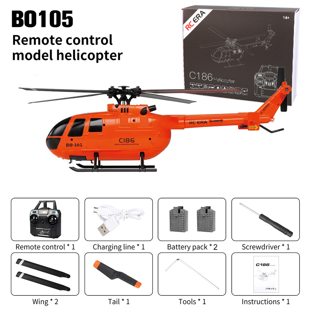 C186 Pro 2.4ghz RC Helicopter 4ch Bo105 6-shaft Gyroscope Electric Flybarless RC Aircraft 3 Batteries Grey