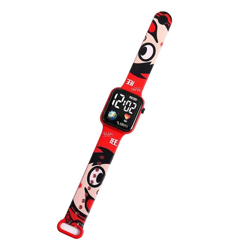 Cartoon Earth Electronic Wrist Watch Color Printing Led Square Dial Watch For Student