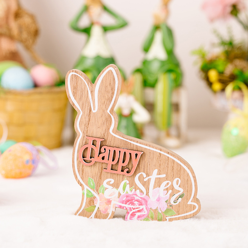 Cartoon Easter Wooden Bunny Ornaments Diy Craft Kids Toy Gift Happy Easter Home Table Decorations