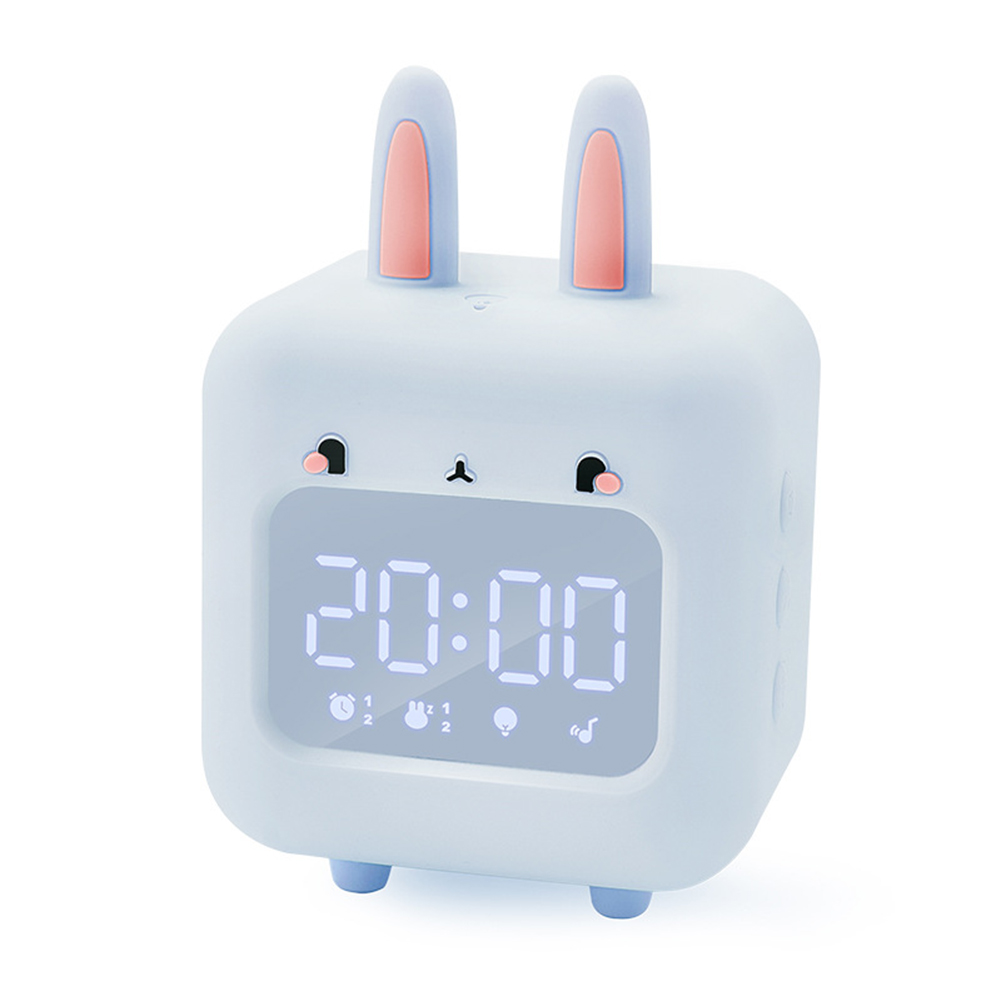 Cartoon Rabbit-shaped Silicone Intelligent Alarm  Clock Rechargeable Voice Timekeeping Custom Music Clock With Night Light For Children