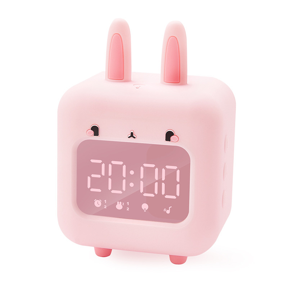 Cartoon Rabbit-shaped Silicone Intelligent Alarm  Clock Rechargeable Voice Timekeeping Custom Music Clock With Night Light For Children