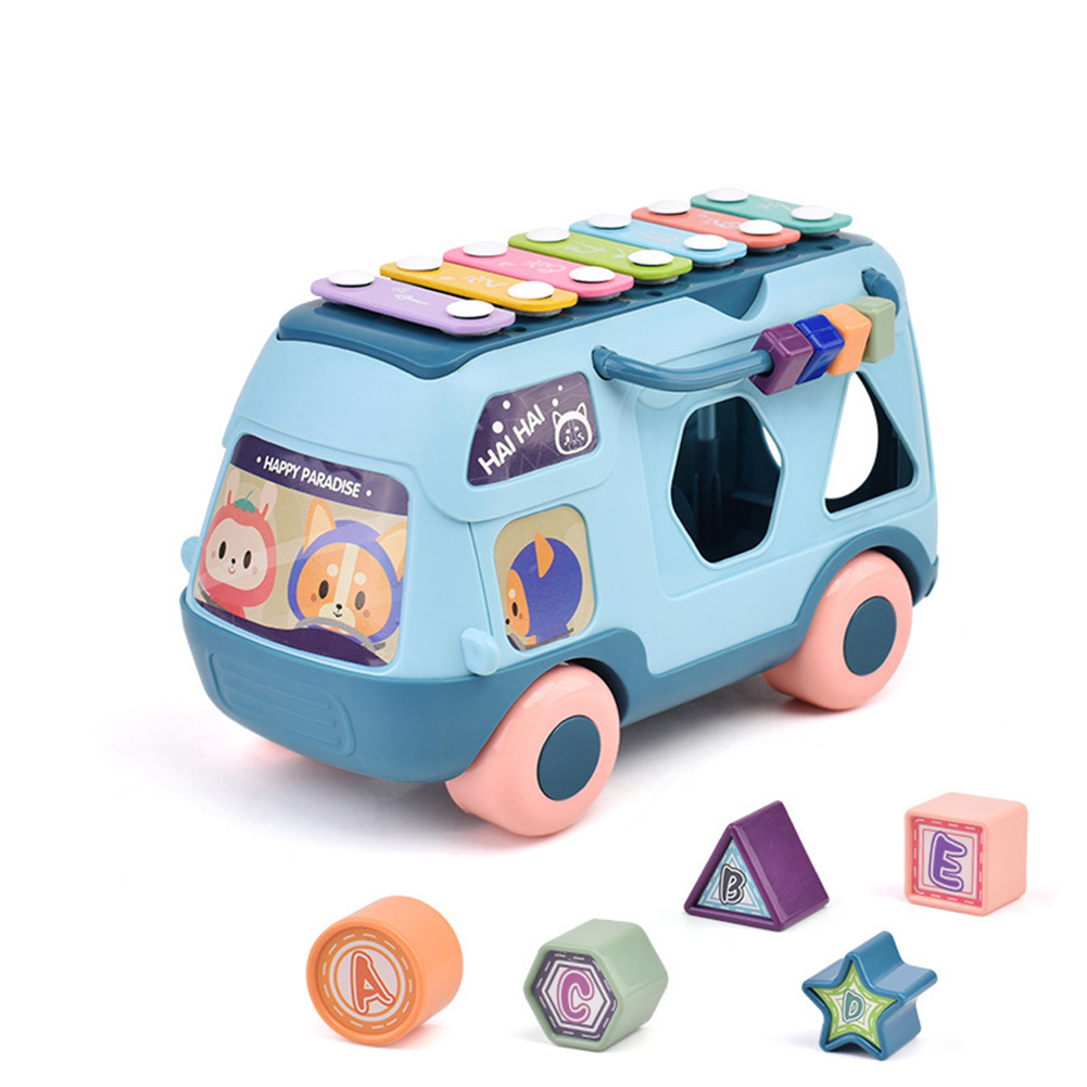 Children Bus Toy With Sound Light Shape Puzzles Knocking Piano Educational Musical Toys For 0-3 Years Old Boys Girls