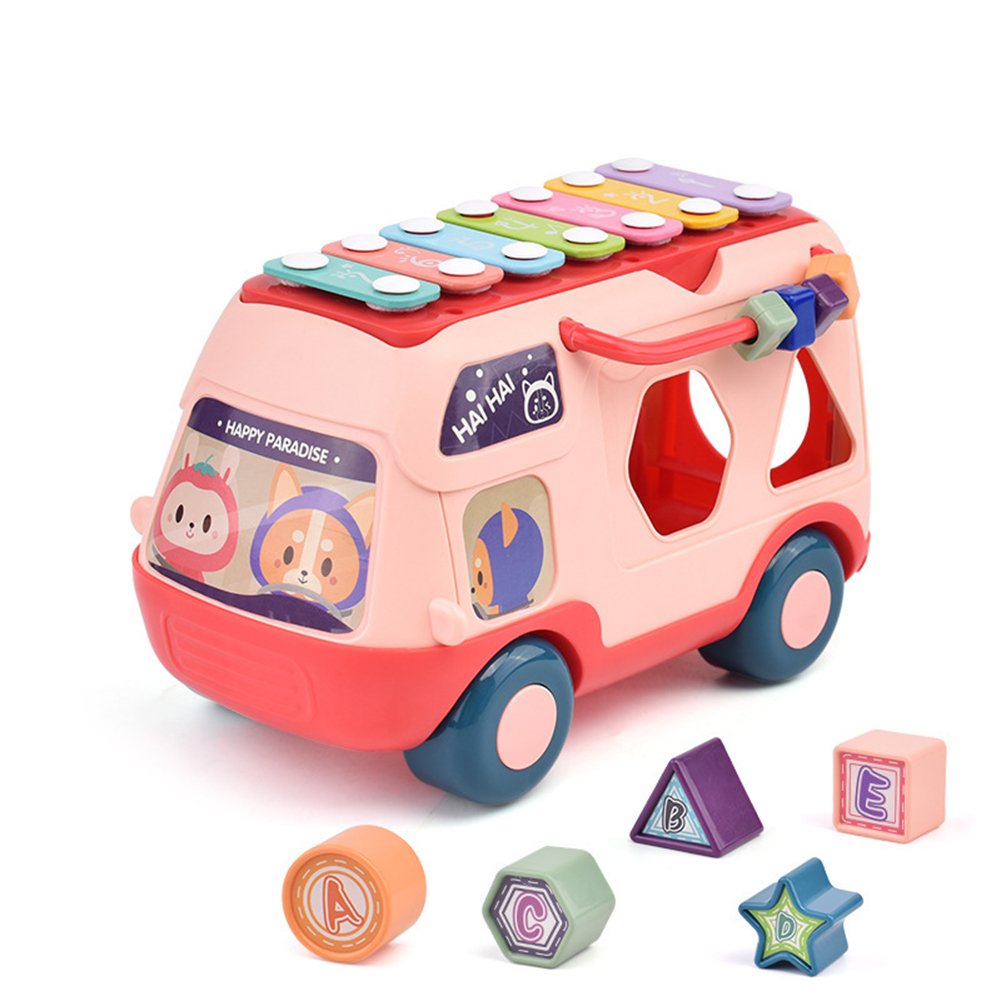 Children Bus Toy With Sound Light Shape Puzzles Knocking Piano Educational Musical Toys For 0-3 Years Old Boys Girls