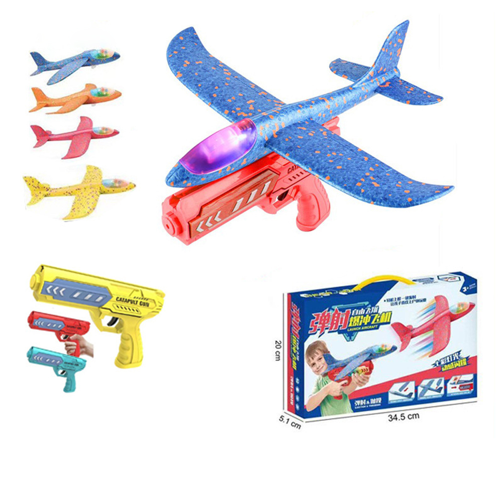 Children Glider With Lights Large Gun Launcher Catapult Foam Aircraft Outdoor Toys For Boys Birthday Gifts
