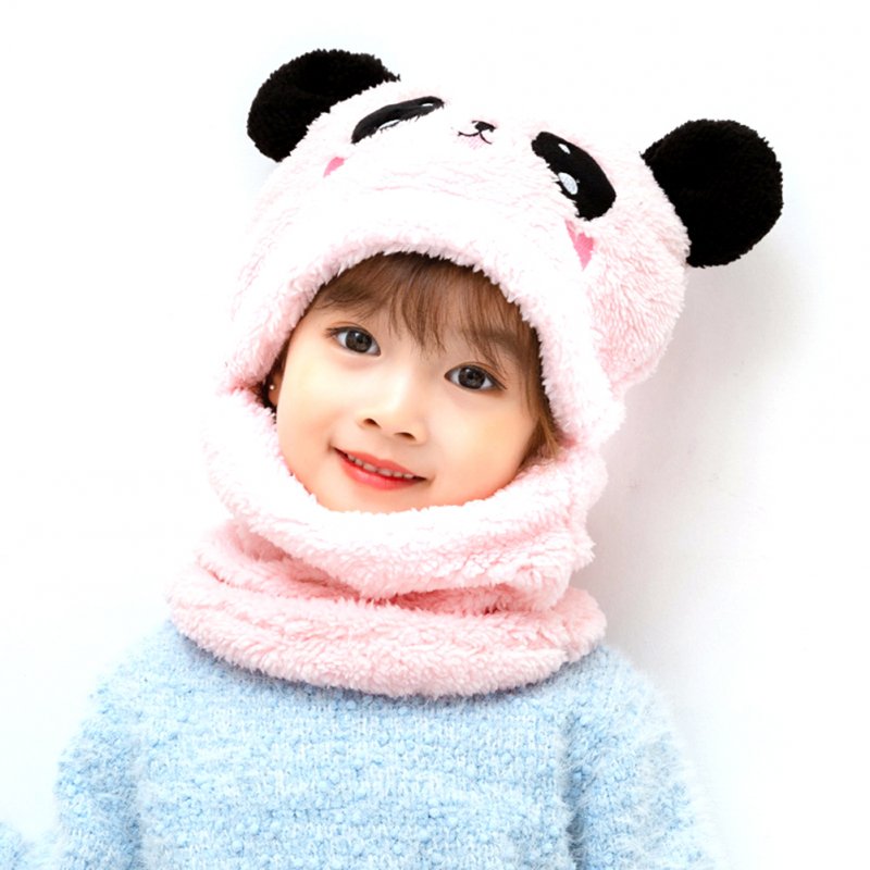 Children’s  Hat Coral Fleece Cute Ear Cap With Scarf For  5-9 Years  Old Kids Pink