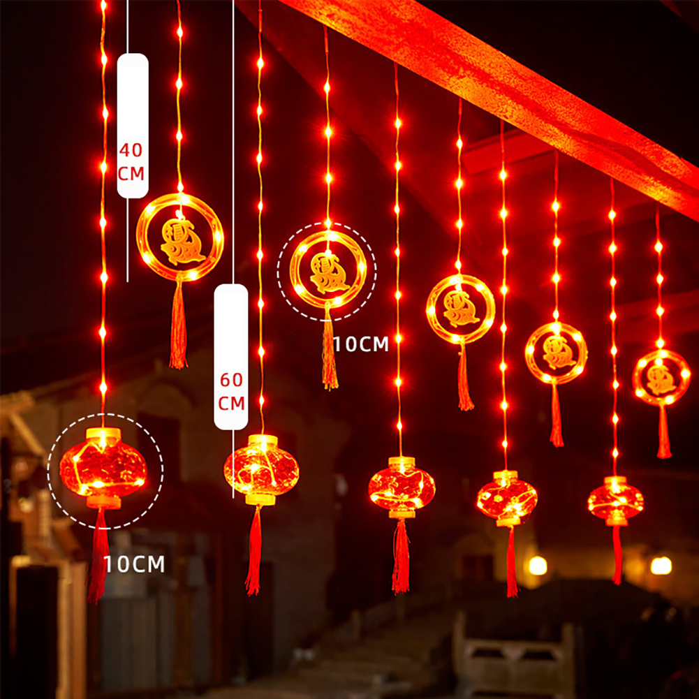 Chinese New Year LED Lantern Lighted Up Chinese Spring Festival Hanging Ornaments For Home Wall Door Window Decorations