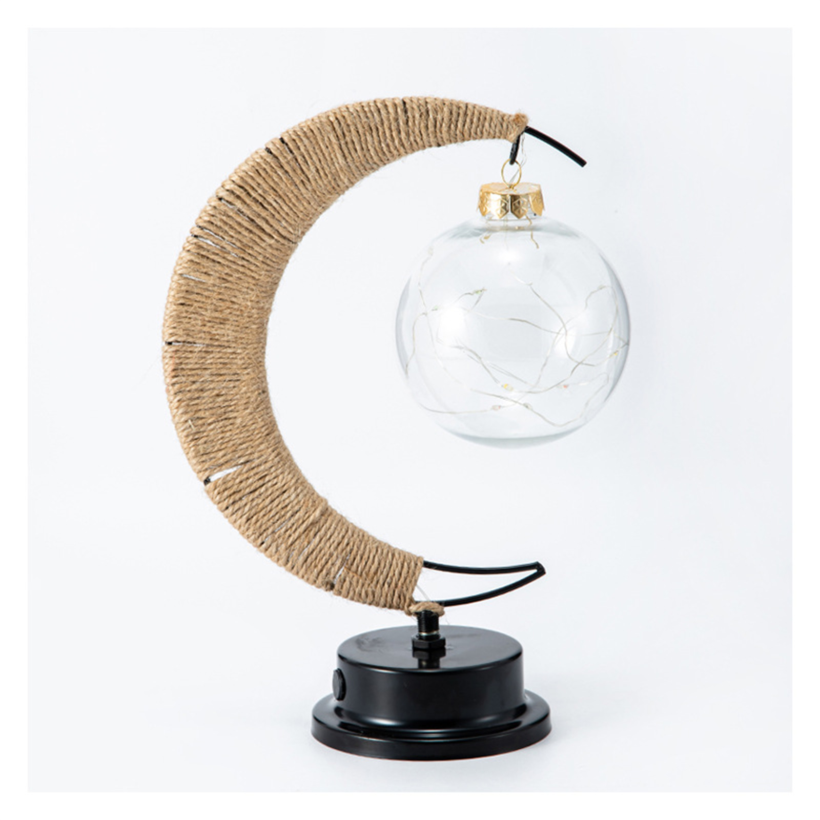 Christmas Lunar Lamp With Jute Twine Super Bright Eye Protection Moon Shape Vintage Style LED Crescent Light Table Lamp