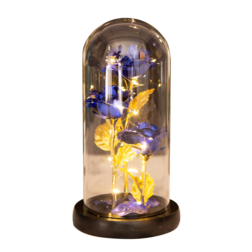 Colored  Roses  Ornaments 3 Flowers Glass-covered Gold-leaf Artifical Roses Luminous Led Night Light Creative Valentine Day Gifts