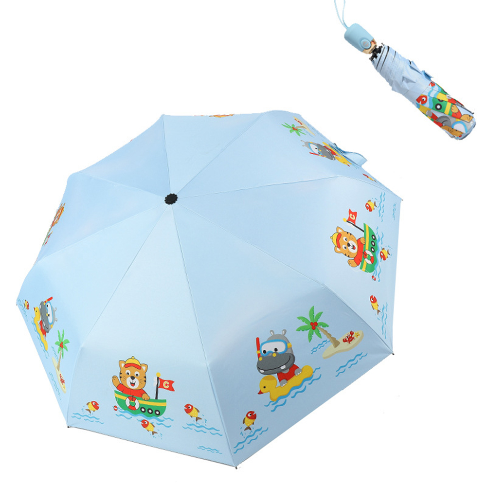 Cute Cartoon Folding Umbrella Outdoor Sunshade Automatic Umbrella For Children Boys Girls hippo_21 inchesx8 bones