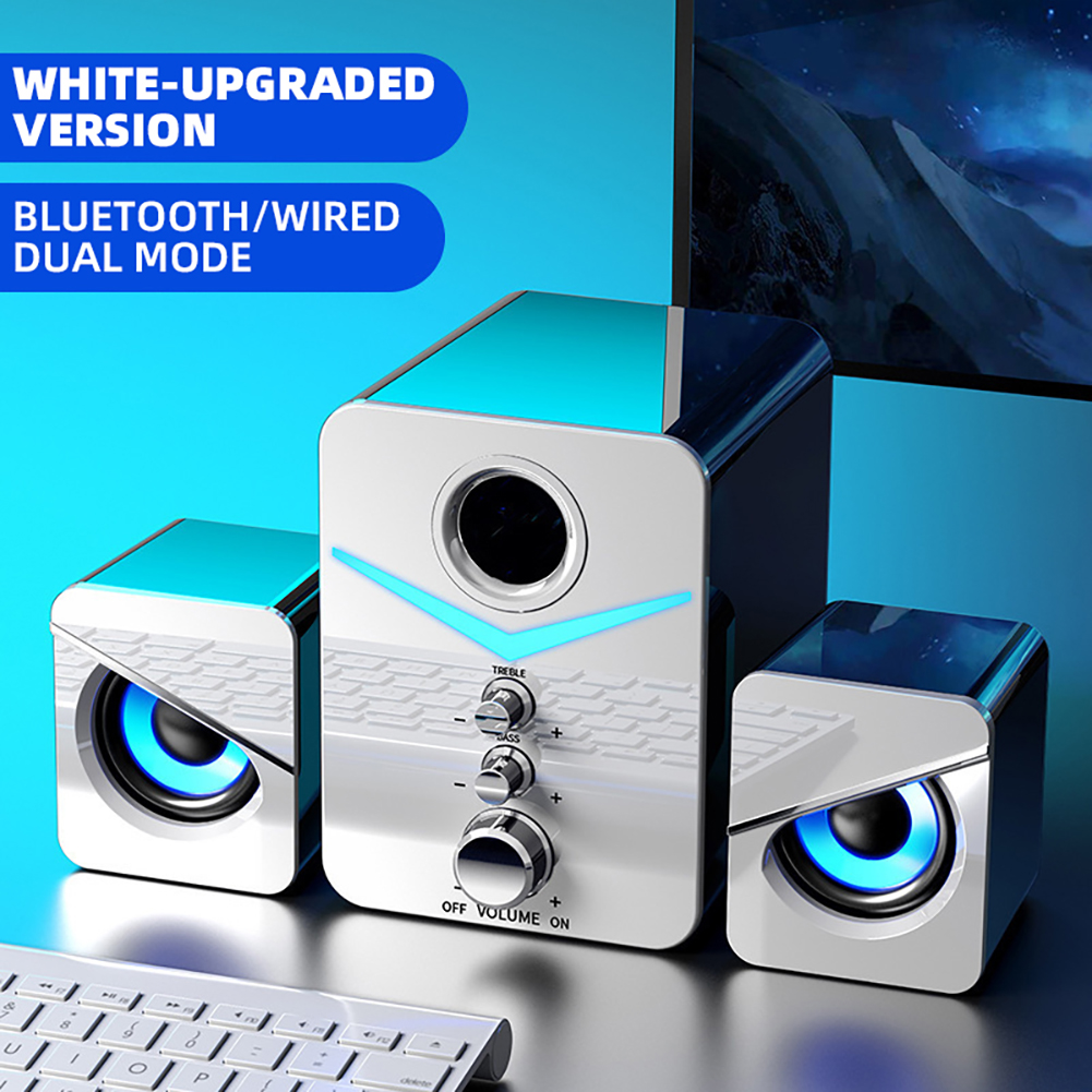 D221 Computer Speakers Wired Bluetooth 5.0 Desktop Combination Audio USB Sound Effect Bass Speaker White