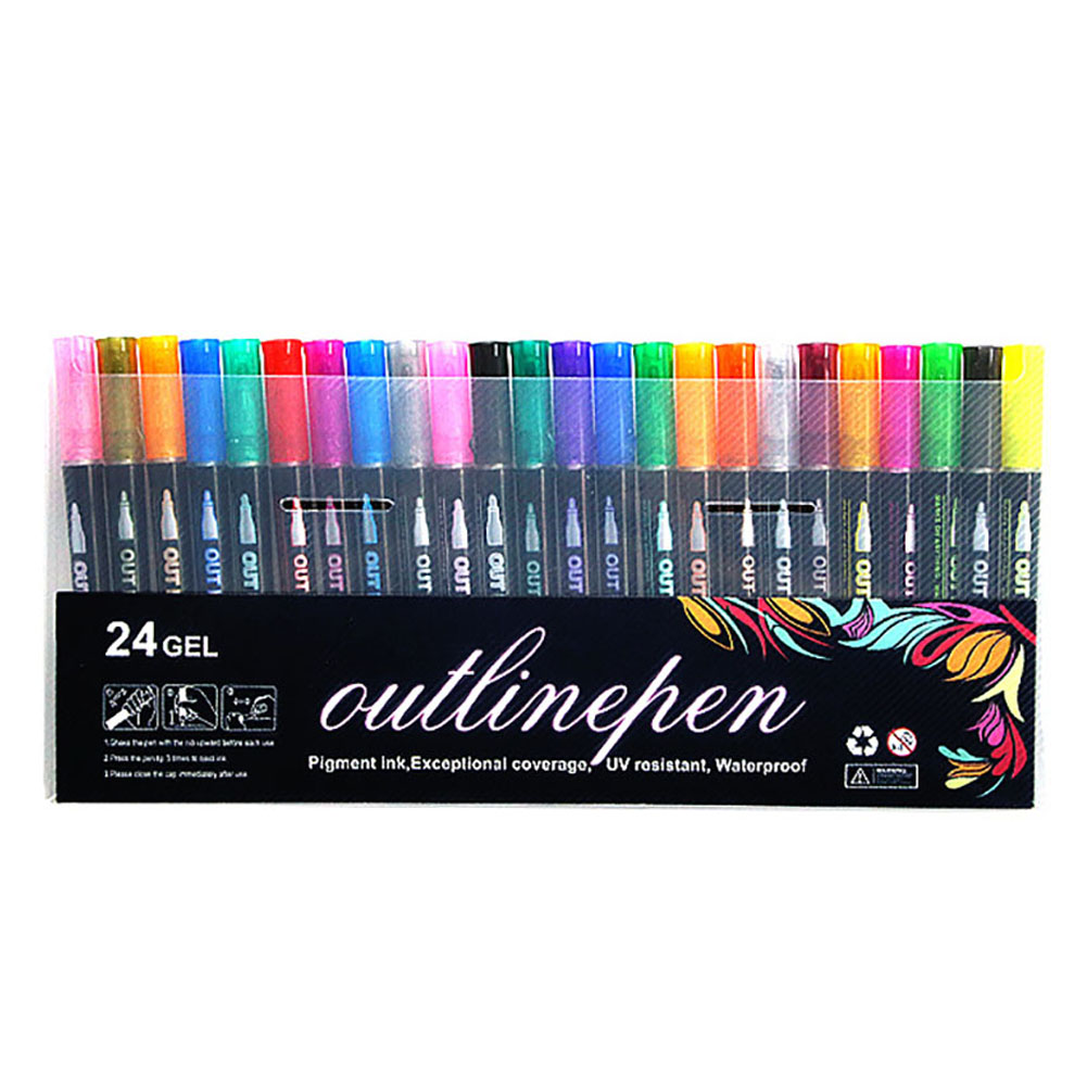 Double Line Metallic Markers 12color/24 Color Outline Marker Pens For Writing Drawing Gift Cards Greeting Cards