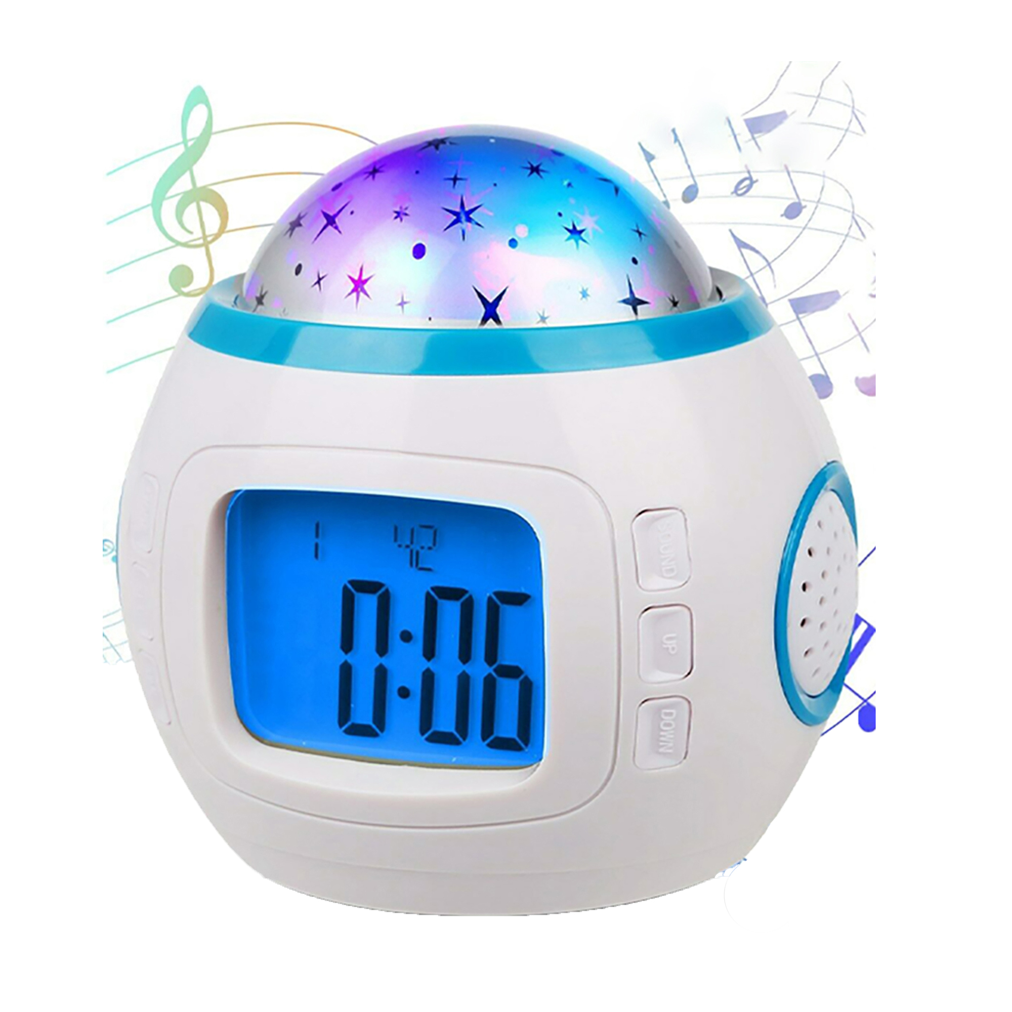 Dreamy Music Starry Sky Projector Alarm Clock Projection Night Light Desk Clock Calendar Children Gifts