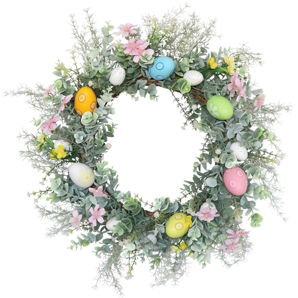 Easter Eggs Wall Hanging Decorative Wreath Simulation Floral Garland For Front Door Wall Window Decor