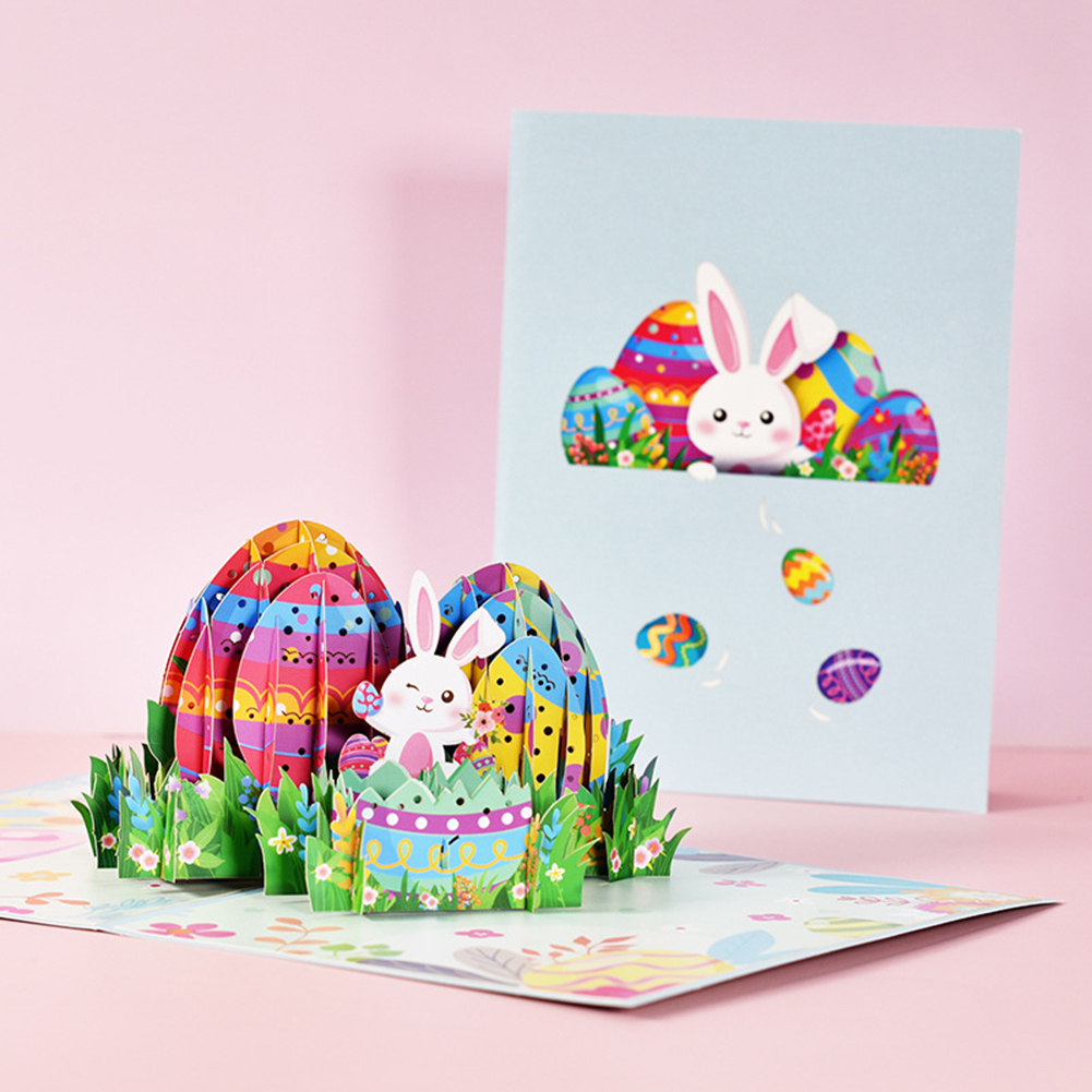 Easter Rabbit Eggs Greeting Cards With Envelope Handmade 3d Children Pop Up Card Happy Easter Gift