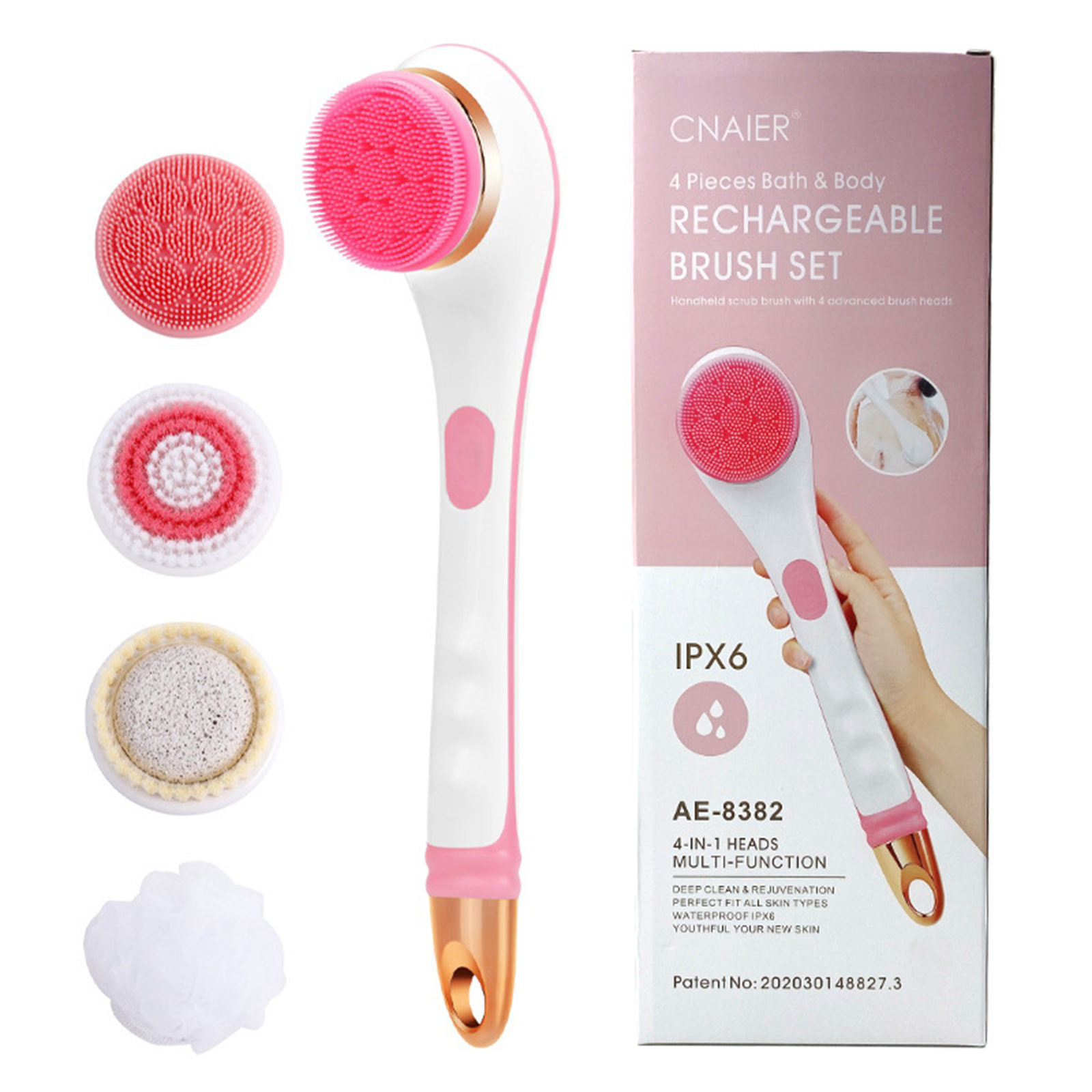 Electric Body Bath Brush Electric Long Handle Bath Brush Silicone Massage Body Scrubber Battery Powered/charging Shower Brush 8382 charging – pink English