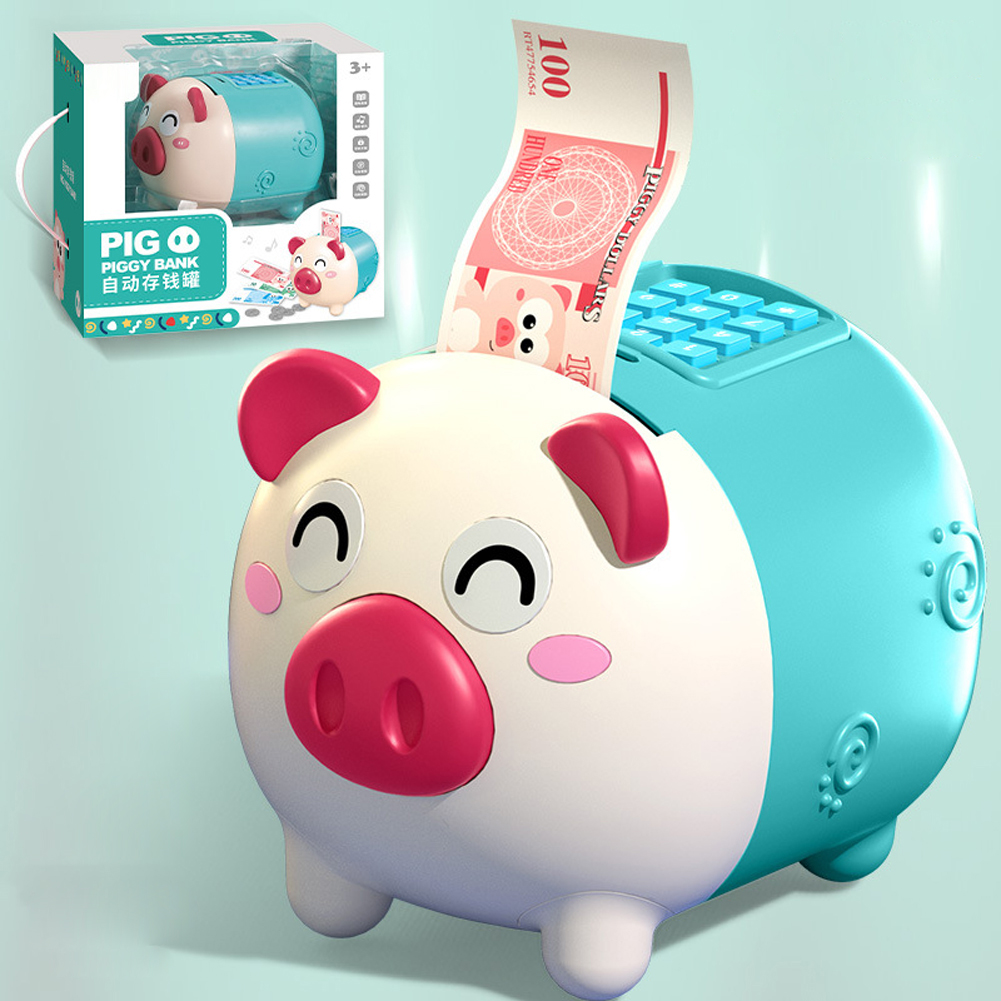 Electric Cartoon Piggy Bank Cute Pig Large Capacity Password Automatic Safe Toys For Children Gifts Ornament