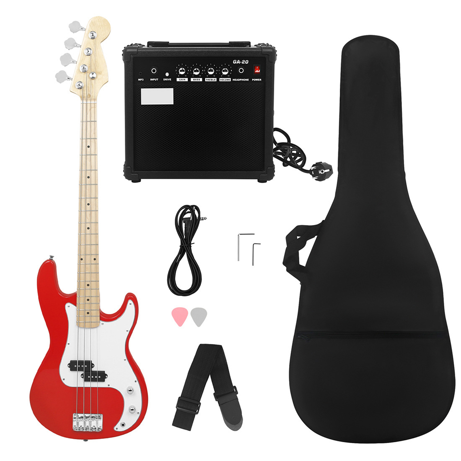 Electric Guitar Professional 4 String Exquisite Stylish Bass Guitar Music Equipment With Power Line Bag Wrench Tool Sunset black edge