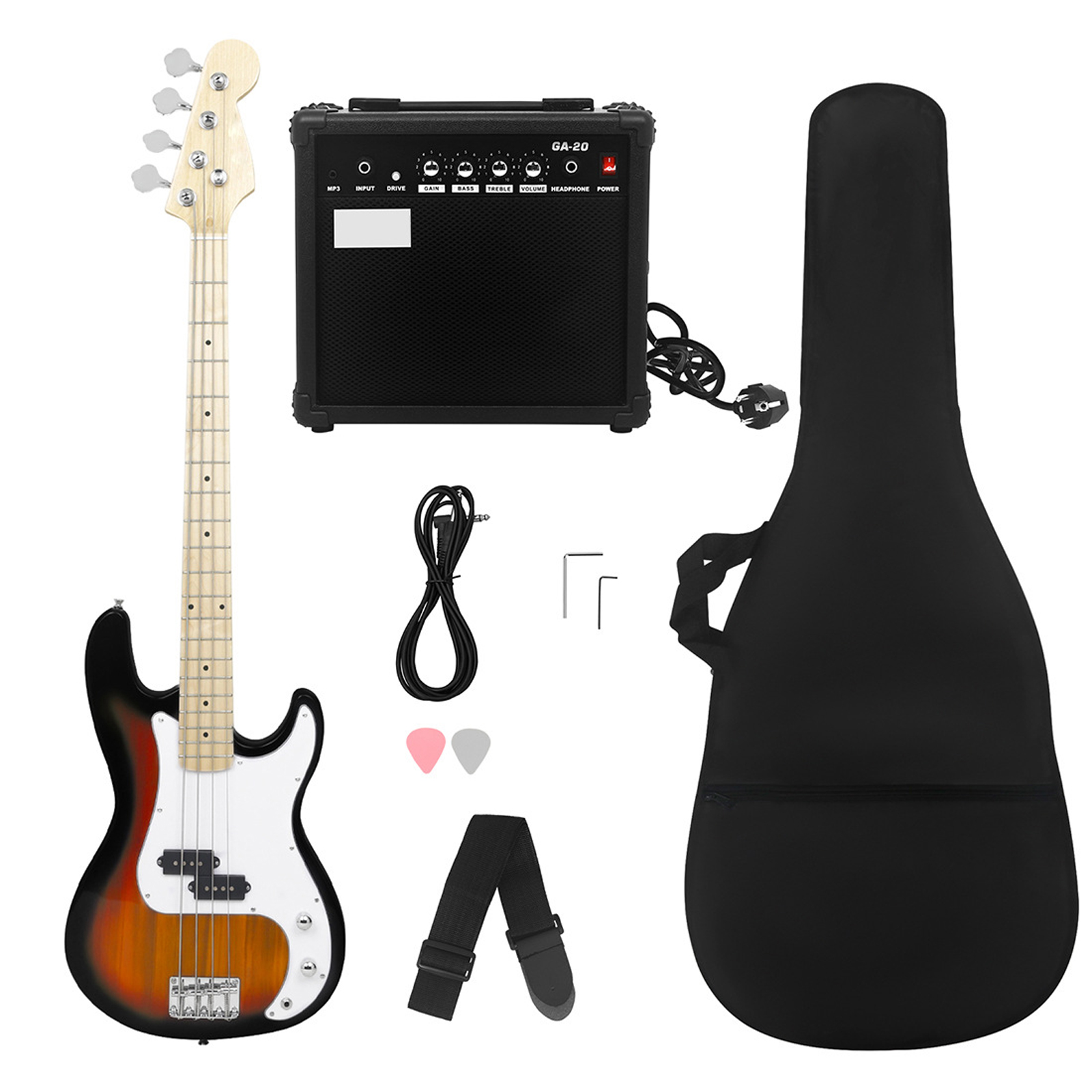 Electric Guitar Professional 4 String Exquisite Stylish Bass Guitar Music Equipment With Power Line Bag Wrench Tool Wood grain