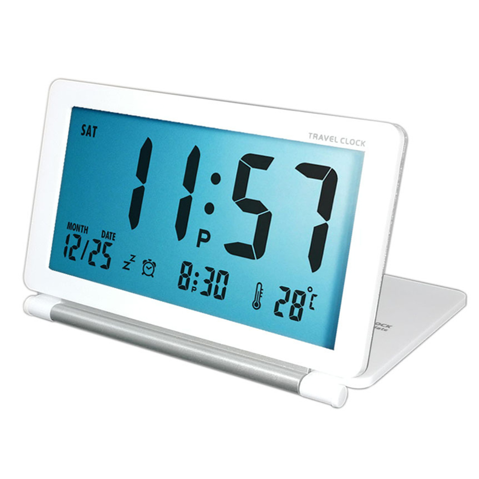 Electronic Alarm Clock With Night Light Folding Silent LCD Digital Clock With Snooze Mode Date Calendar 12/24 H Temperature Display For Travel