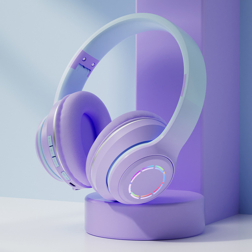 Foldable Bluetooth 5.2 Headphones Gradient Color Design Music Earphone Wireless Gaming Headset