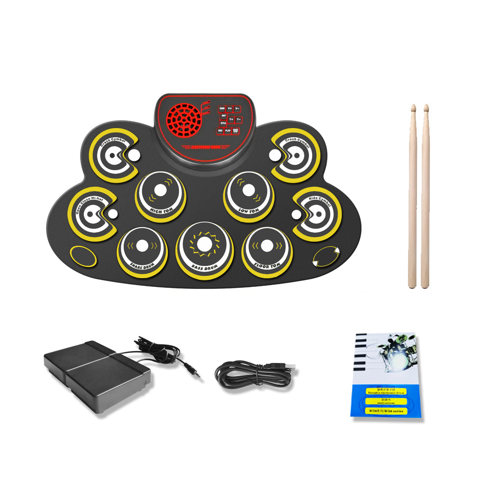 Foldable Roll Up Electronic Drum with Audio Horn Rechargeable Desktop Drum Pad Dtx Games Children Practice Pedal Tiger
