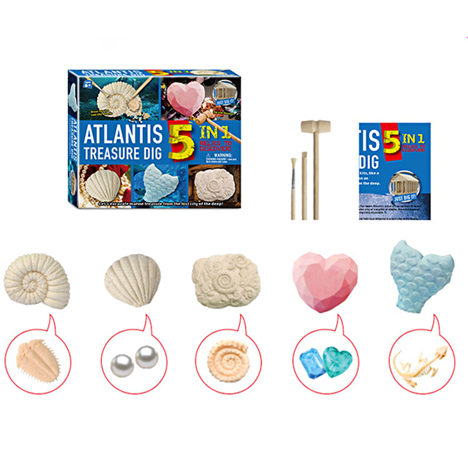 Fossils Dig Kit With Tools 5 In 1 Science Magic Treasure Digging Set Educational Toys For Geology Enthusiasts
