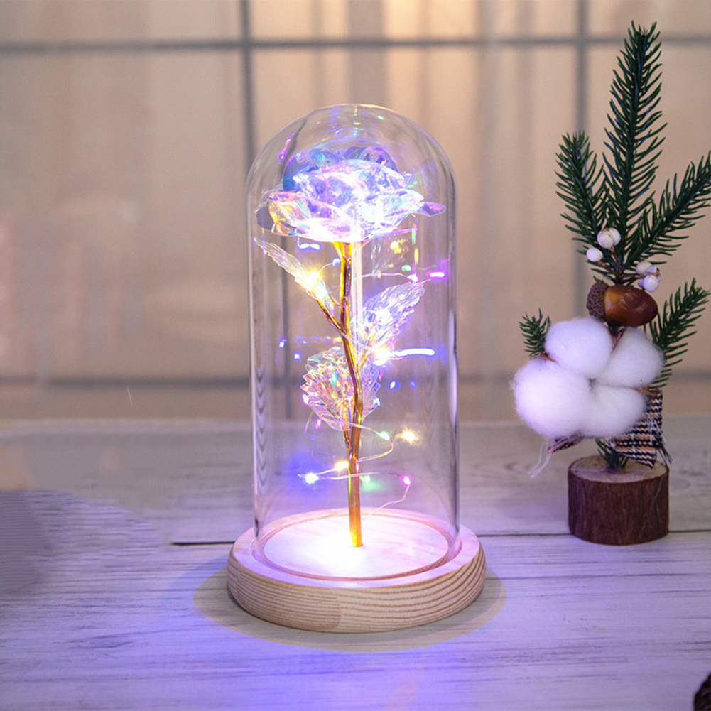 Glass  Dome  Cover  Roses  Ornaments Colorful Bendable Led Light Bar Valentine Day Creative Gift Weddings Family Dinners Decoration