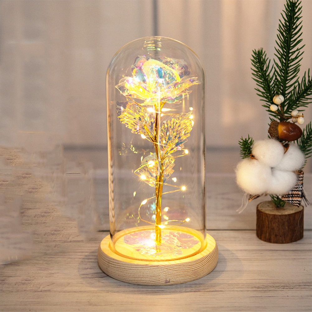 Glass  Dome  Cover  Roses  Ornaments Colorful Bendable Led Light Bar Valentine Day Creative Gift Weddings Family Dinners Decoration