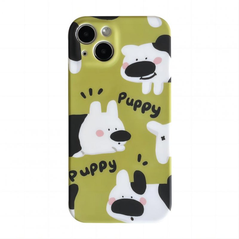 Green Background Puppy Pattern Phone Case Precise Cutting Hole Positions Protective Cover