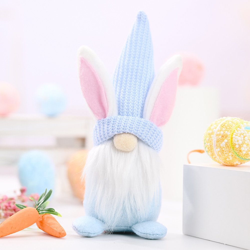 Handmade Plush Easter Bunny Gnome Doll Tabletop Ornament Rabbit Gifts For Easter Holiday Decorations
