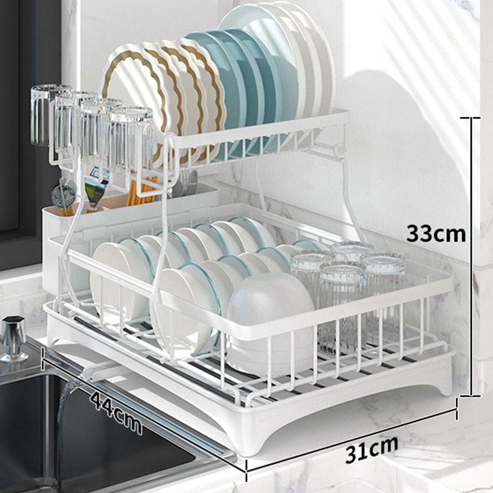 Household Removable Storage Rack Shelf 2 Tier Large Capacity Dish Drainer Utensil Holder with Chopsticks Rack