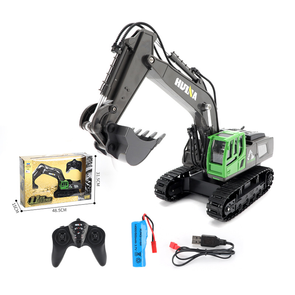 Huina 1558 Remote Control Car Alloy 11ch Excavator 1:18 Crawler Crawlers Engineering Vehicle Tractor Toys Green