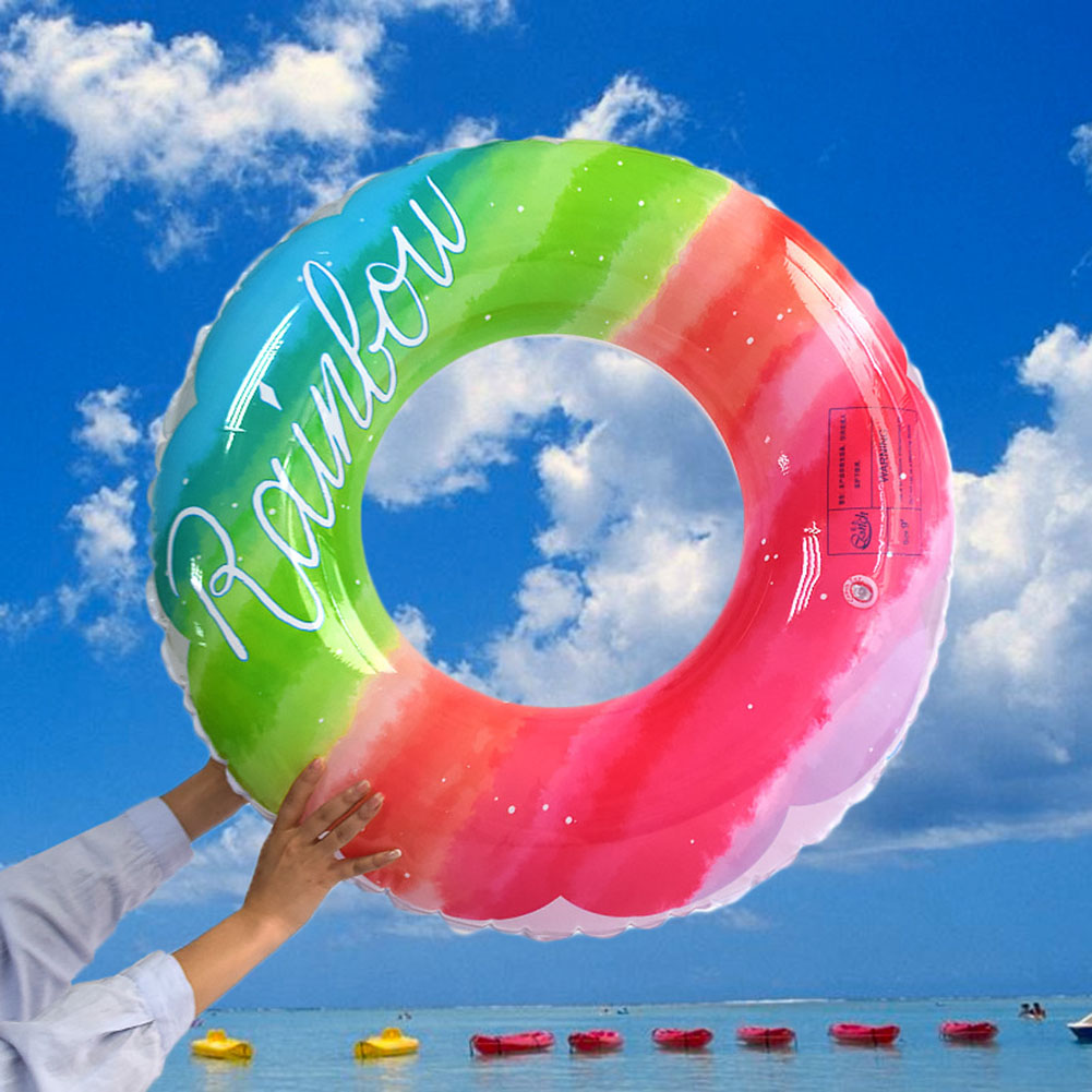 Inflatable Pool Floats Rainbow Flower Swimming Rings Water Sports Thickened PVC Swim Tube 90# 270g