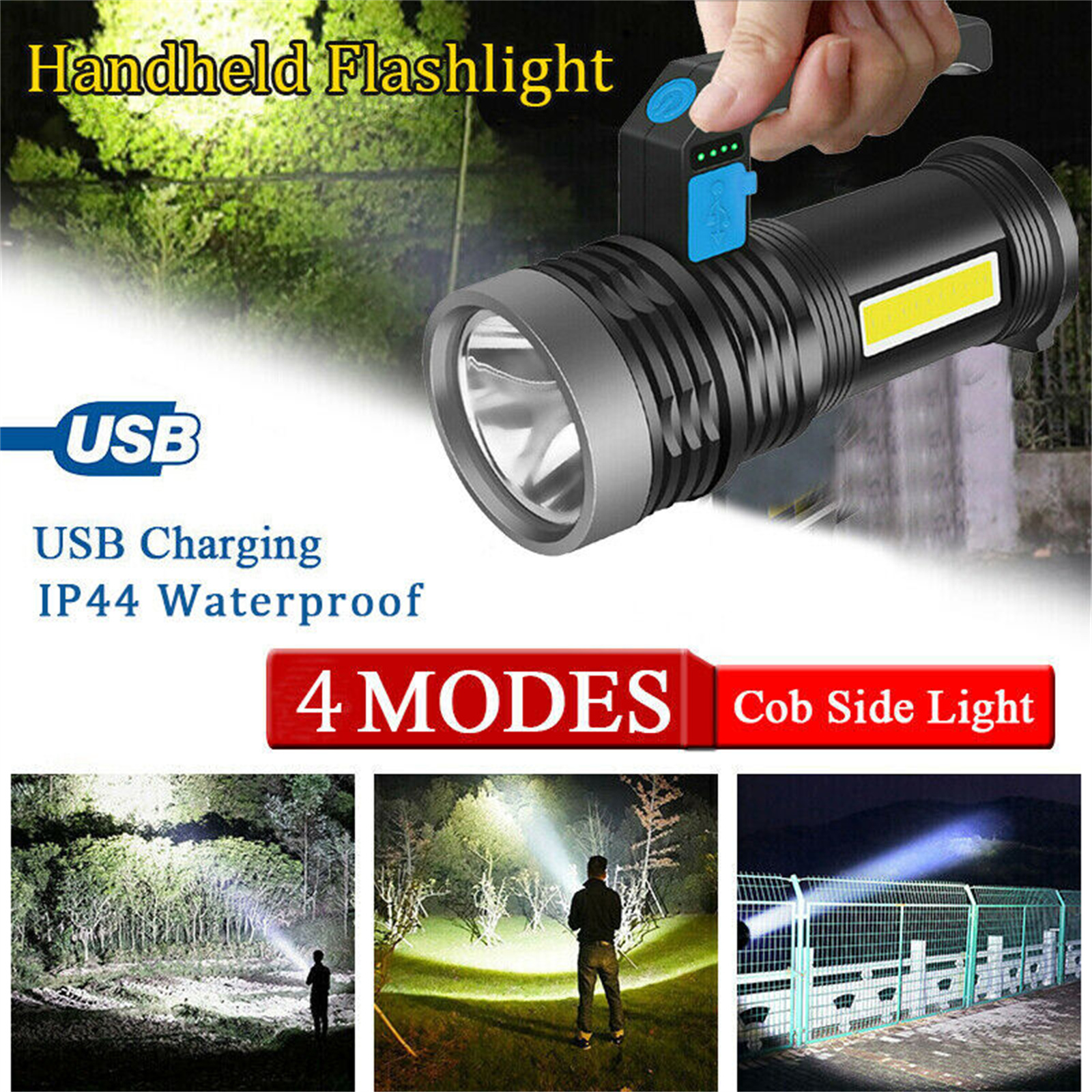 LED Outdoor Mini Flashlight With Handle 1000LM Super Bright USB Rechargeable Searchlight For Camping Emergencies Hiking