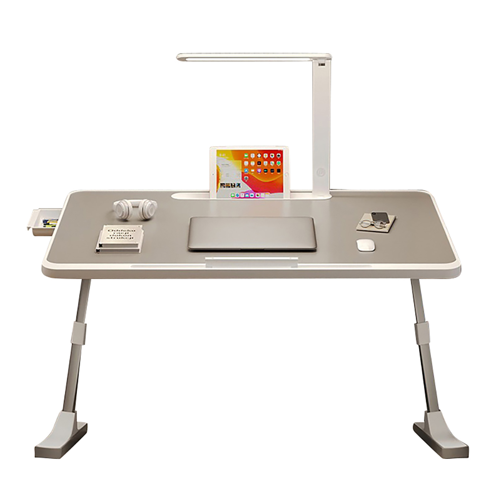 Laptop Desk For Bed With LED Lamp 3 Levels Brightness 5 Adjustable Heights 10.6-15.4Inch Foldable Multifunctional Bed Desk