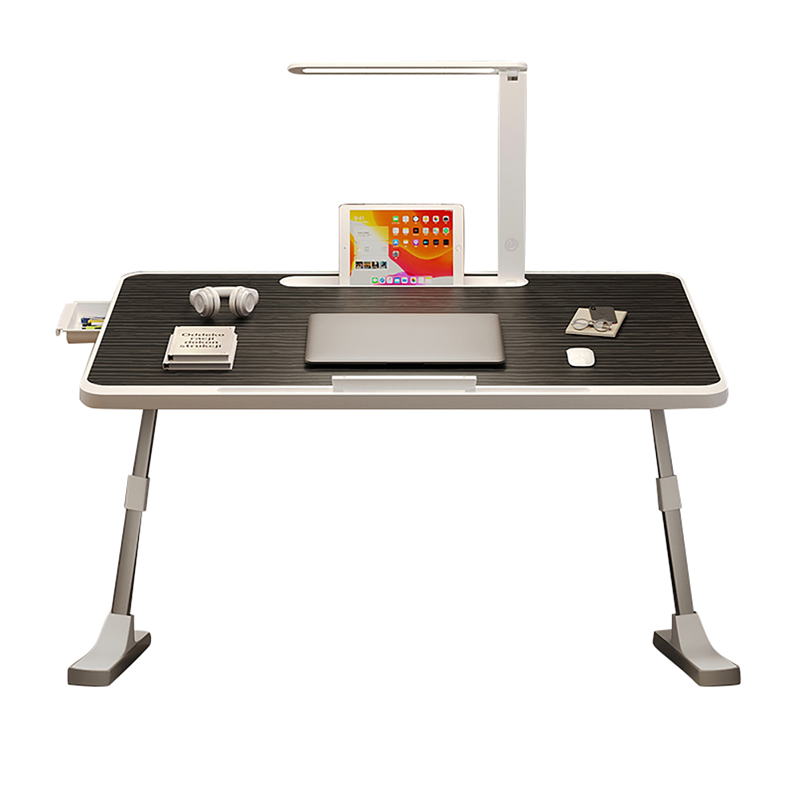 Laptop Desk For Bed With LED Lamp 3 Levels Brightness 5 Adjustable Heights 10.6-15.4Inch Foldable Multifunctional Bed Desk