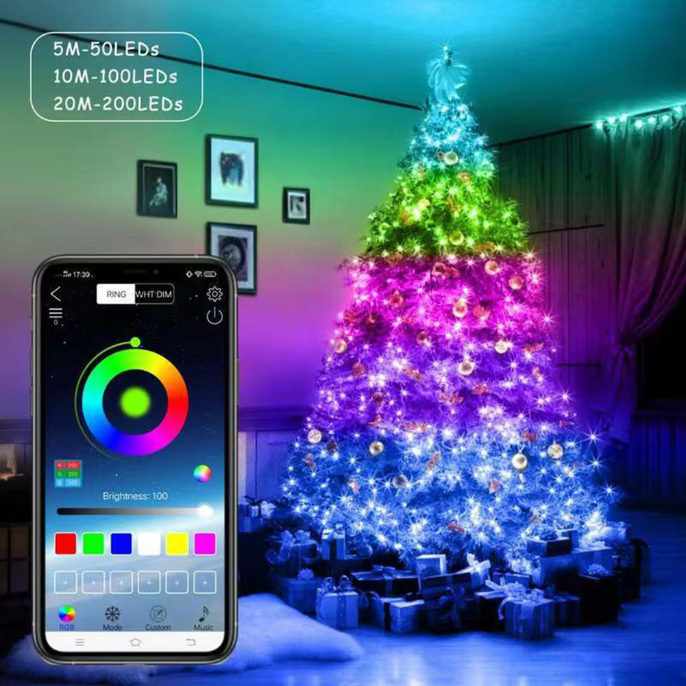 Led Christmas Tree Lamp Bluetooth App Controlled RGB Colorful Usb String Lights