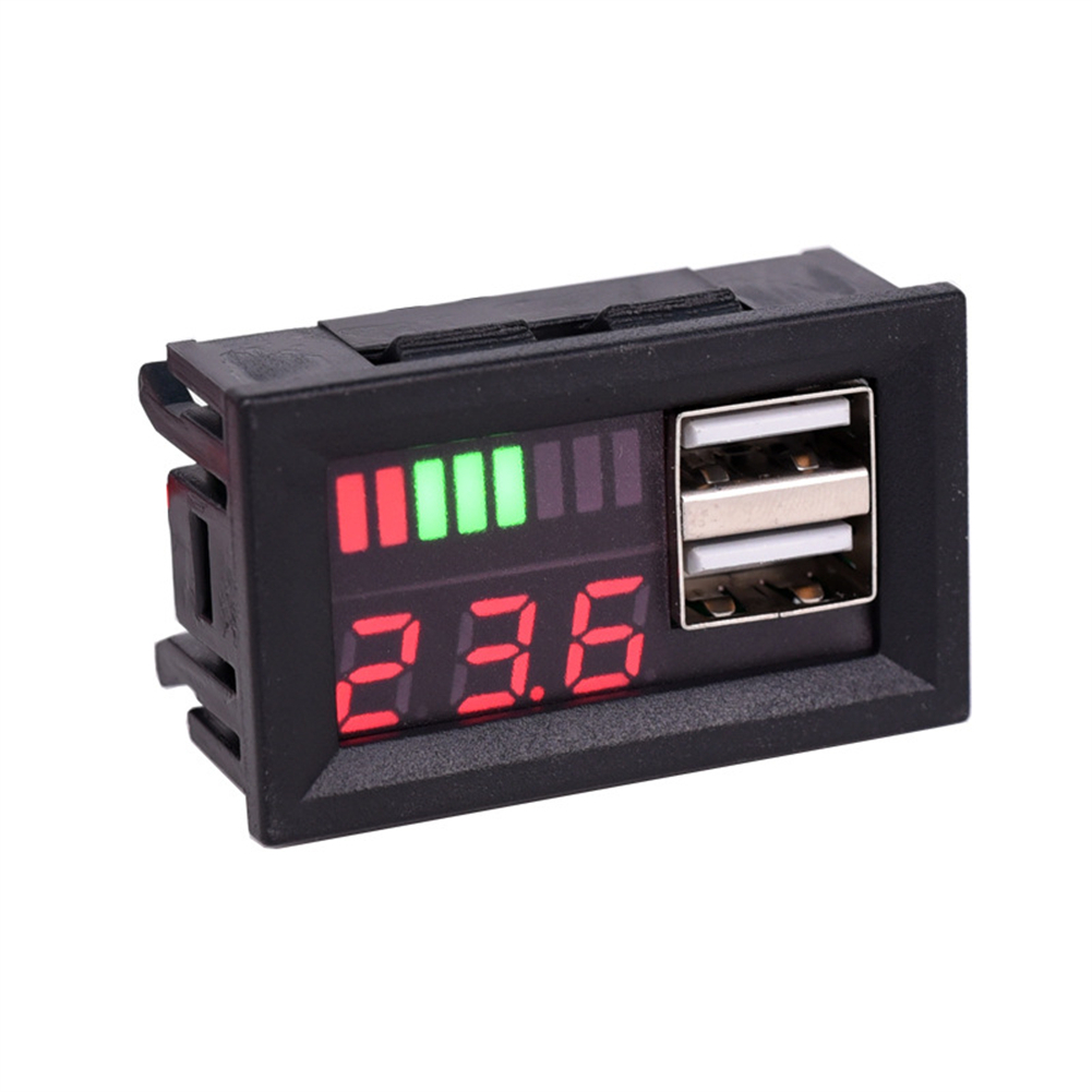 Led Digital Display Voltmeter Mini Voltage Meter Lead-acid Battery Dc 24v/12v To 5v Step-down Module Dual Usb Ports 12V lead acid red/dual USB