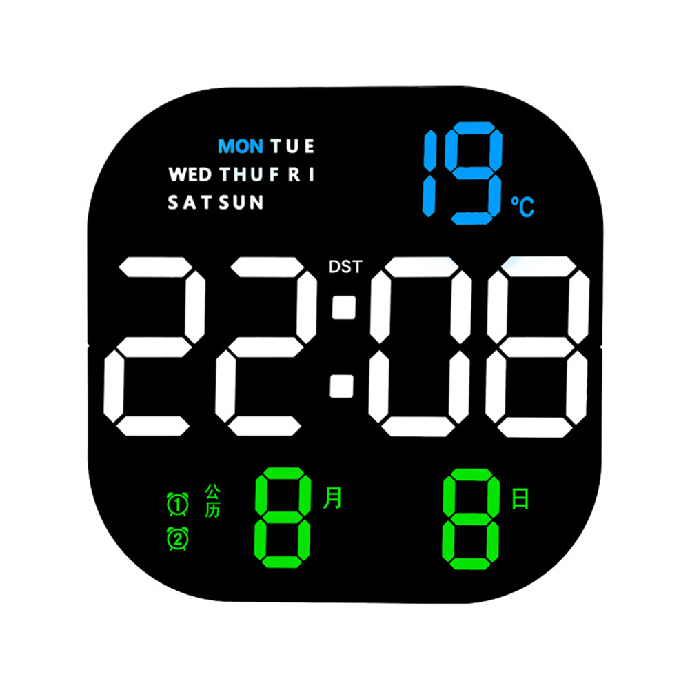 Led Digital Wall Clock 10 Level Adjustable Brightness Time Temperature Date Display RC Alarm Clock