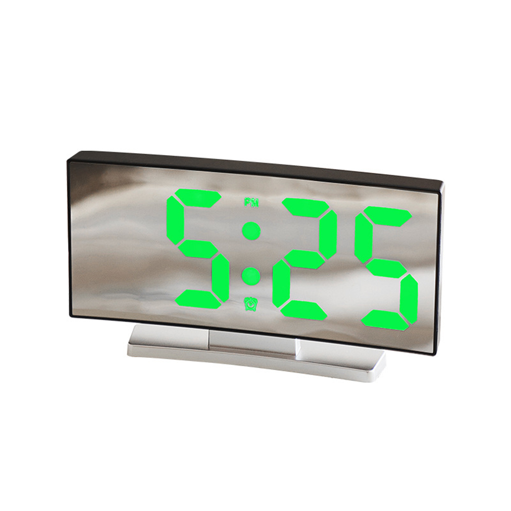 Led Digital Alarm Clock Electronic Large Display Curved Screen Desk Clock with Power Off Memory Function