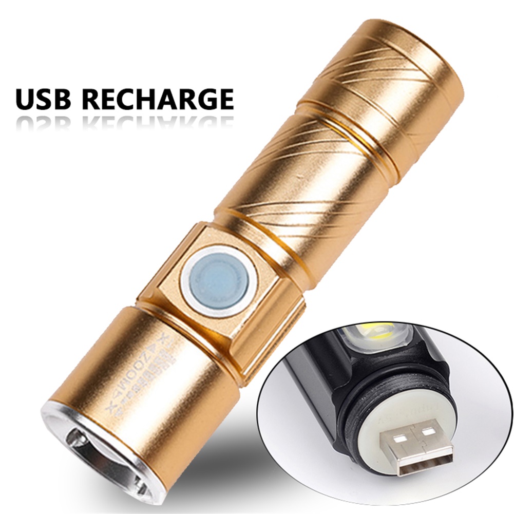 Led Mini Flashlight 3 Modes Portable Telescopic Zoomable Usb Rechargeable Aluminum Alloy Torch with Bottom Magnet