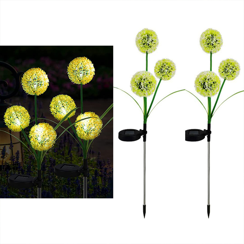 Led Solar Lights 3-head Outdoor Simulation Dandelion Decoration Lamp for Lawn Balcony Patio Yard Yellow
