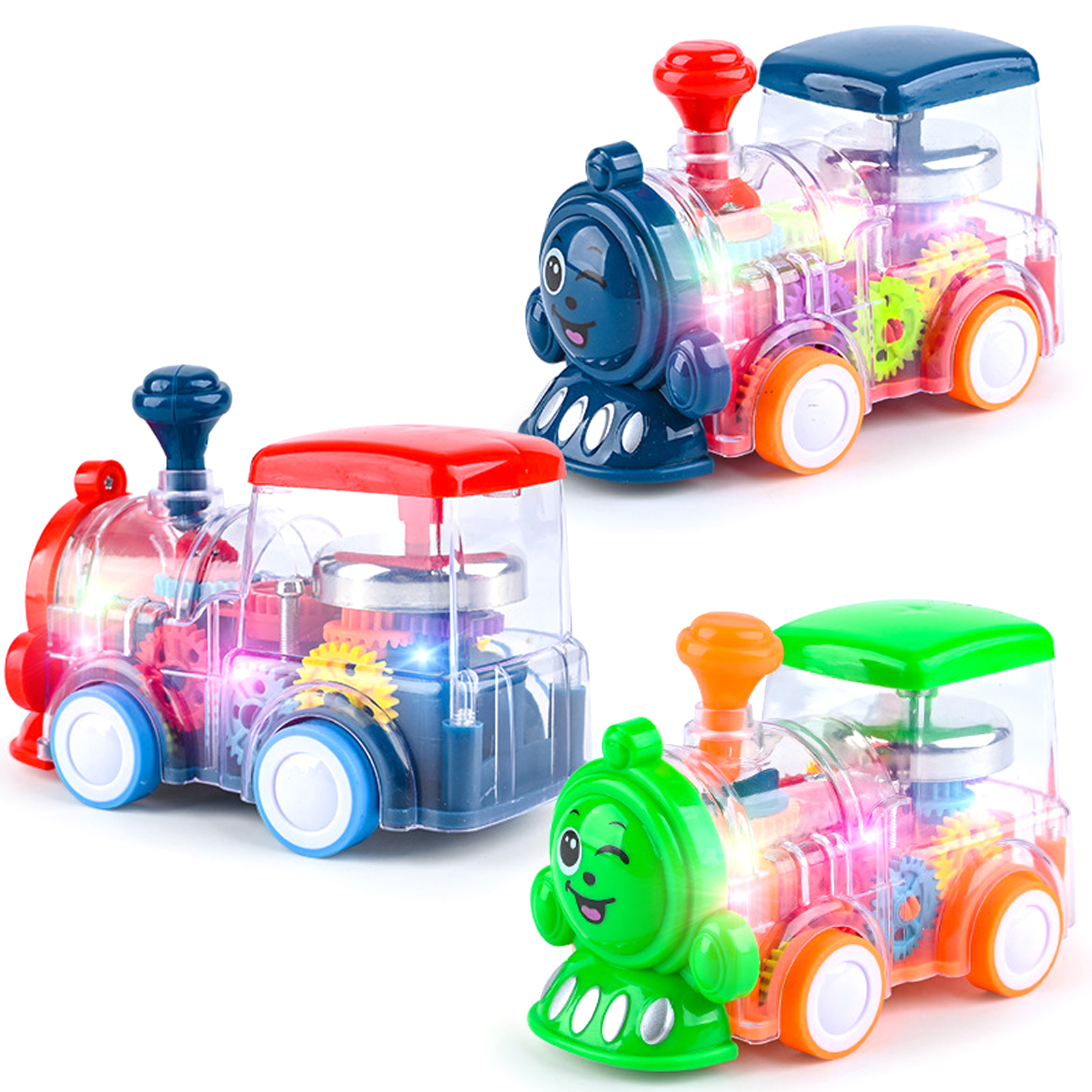 Light Up Transparent Car Toy For Kids 1:32 Electric Universal Inertia Car Toys With Colorful Moving Gears Music Light For Kids Birthday Gifts