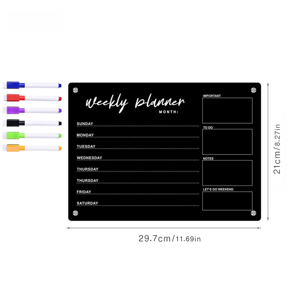 Magnetic Acrylic Calendar Board For Fridge Weekly Planner Reusable Dry Erase Schedule Board With 6 Markers For Home Office School