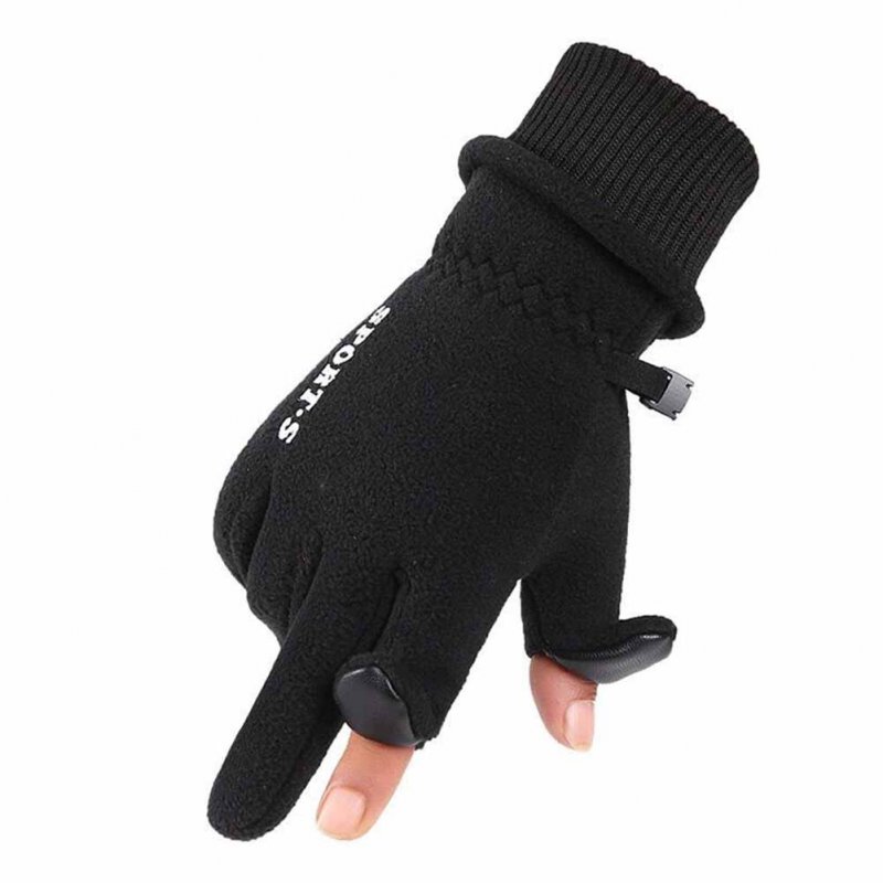 Men Winter Fleece Lined Gloves Waterproof Non-slip Warm Touch Screen Gloves for Riding Hiking Full Finger Black
