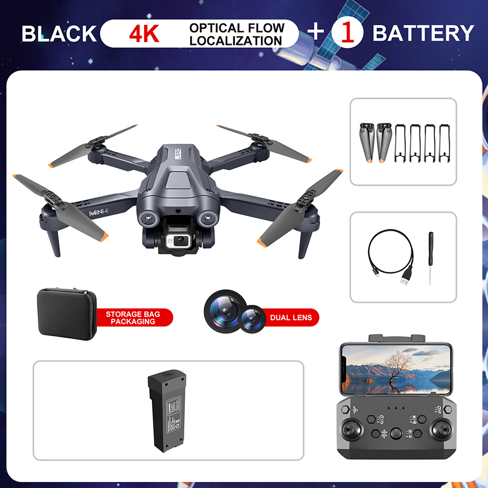 Mini 4 RC Drone with Cam 4k HD Foldable Mini Drone Wifi Optical Flow Positioning Obstacles Advoidance