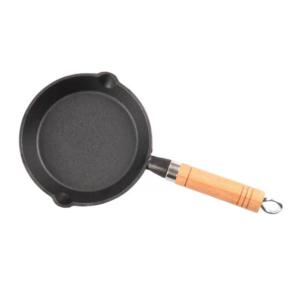 Mini Cast Iron Pan Frying Pan Thickened Mini Kitchen Egg Pan with Wooden Handle