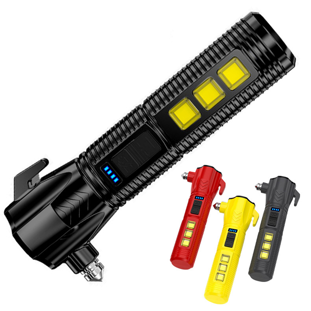 Mini Flashlight Usb Rechargeable Outdoor Strong Light Torch Car Self-rescue Escape Hammer Multifunctional